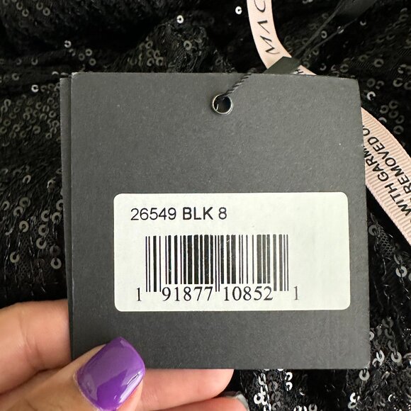 NWT Mac Duggal Sequined High Low Front Twist Midi Dress Black 8 #A0557 - Picture 6 of 8